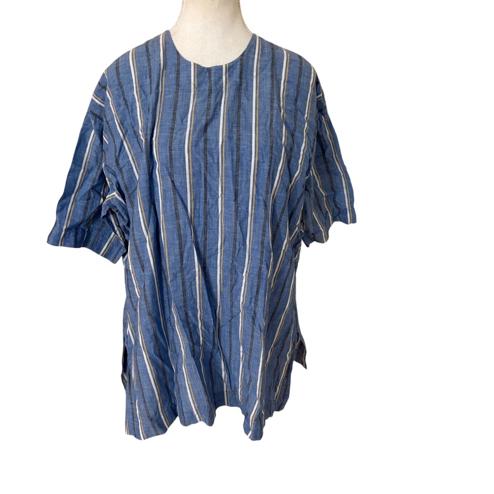 ROUCHA Blue Cotton Short Sleeve‎ Striped Shirt Size B Medium